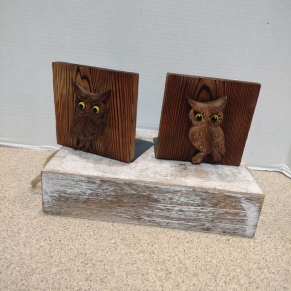 Vintage Wood Owl bookends MCM. C4 - Picture 1 of 5